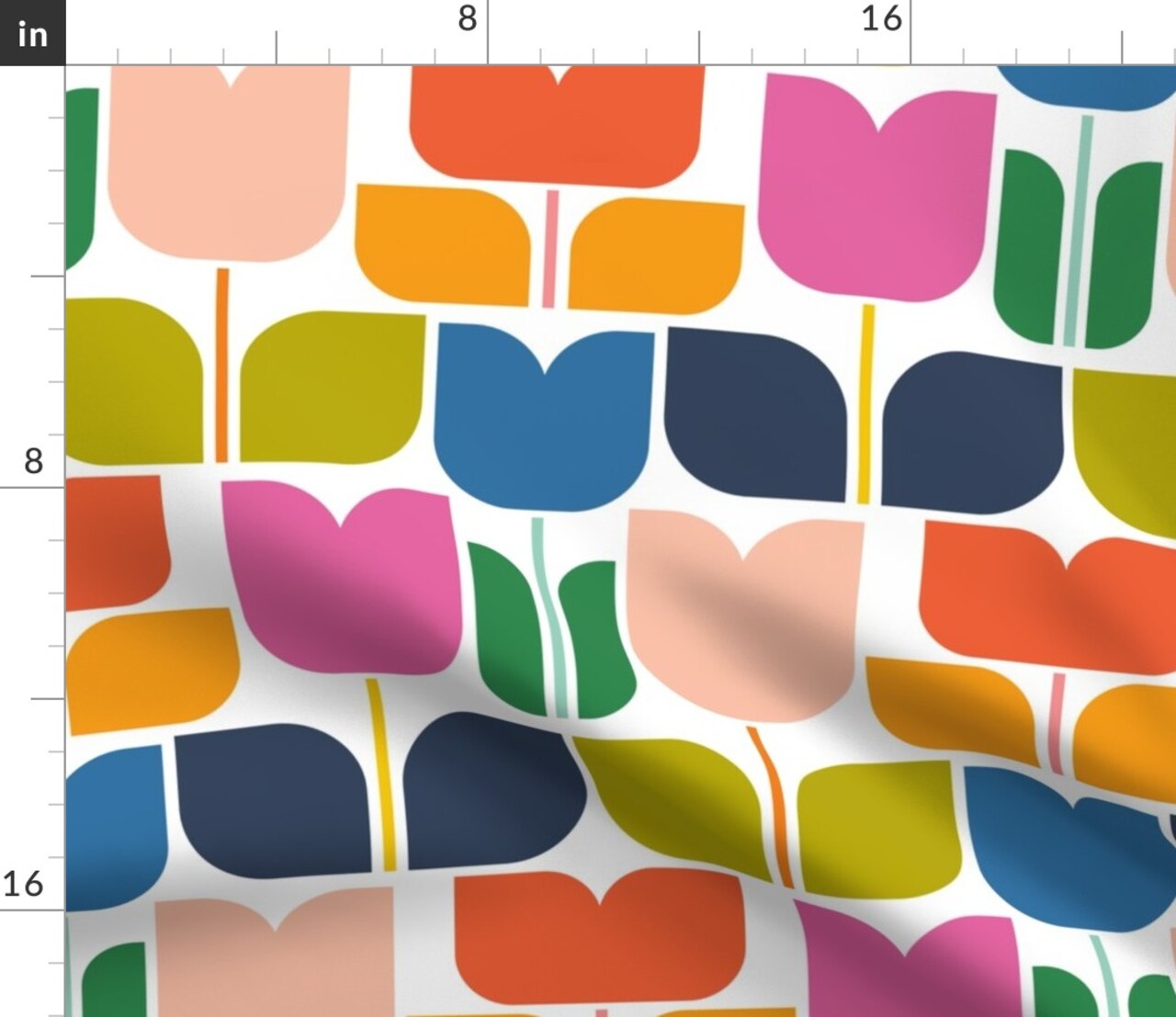 Retro Scandi Floral Colorful Tulips Geometric Scandinavian Mcm Mid Century Garden Bold Large Scale Cheerful Classroom Playroom Custom Printed Fabric by Spoonflower Various Fabrics by the Yard or Fat Quarter